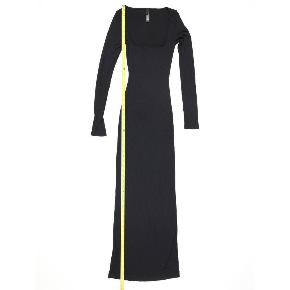 SKIMS Soft Lounge Ribbed Modal Maxi Dress Black Long Sleeve Scoop Neck Bodycon - Picture 11 of 13
